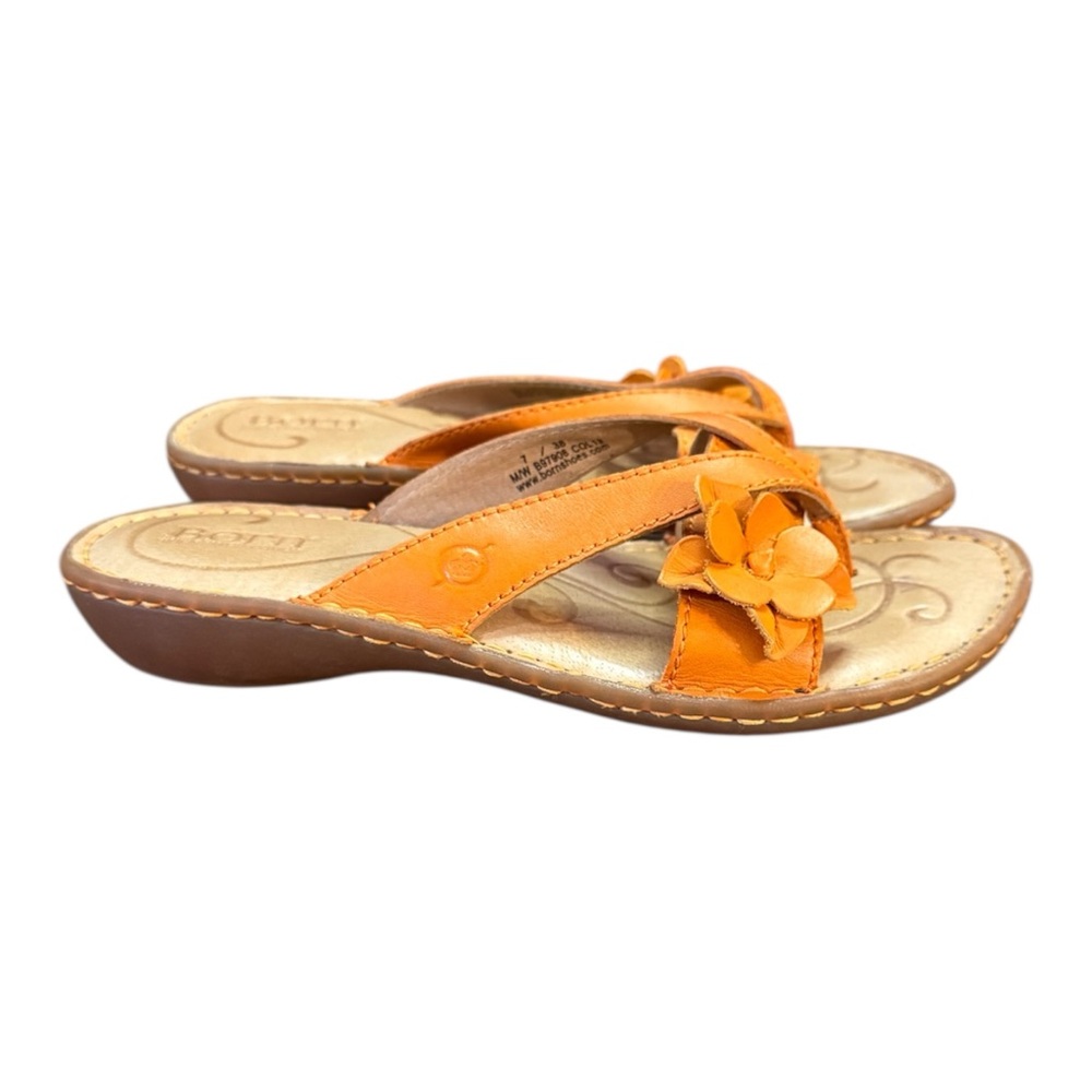Born Sage Orange Leather Floral Sandals Women’s Size 7